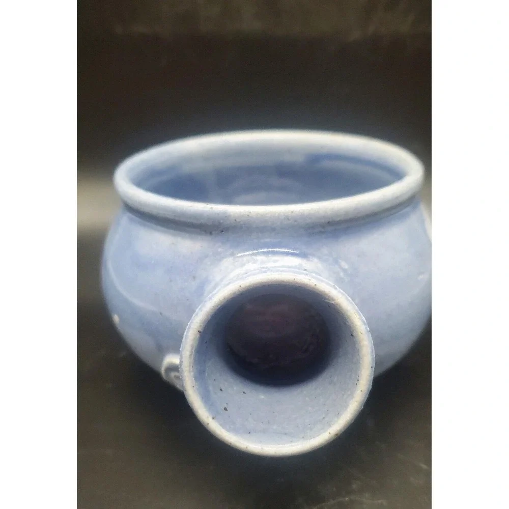 Handmade Studio Art‎ Pottery Handled Soup Bowl Blue Drip Glaze 7